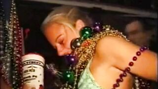 Flashing at Mardi Gras: Blonde ponytail's pussy. #4