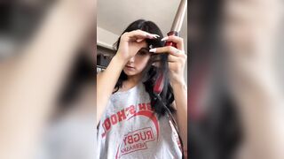 Live TikTok Flashing: Tank Top, No Bra, Curling Hair Nip Slip #3