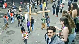 sexy woman flashes boobs on earthcam at mardi gras. up close