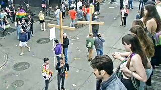 Flashing at Mardi Gras: sexy woman flashes boobs on earthcam at mardi gras. up close #4