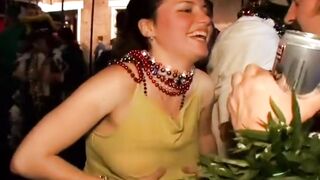 Flashing at Mardi Gras: Cute pierced brunette. #3