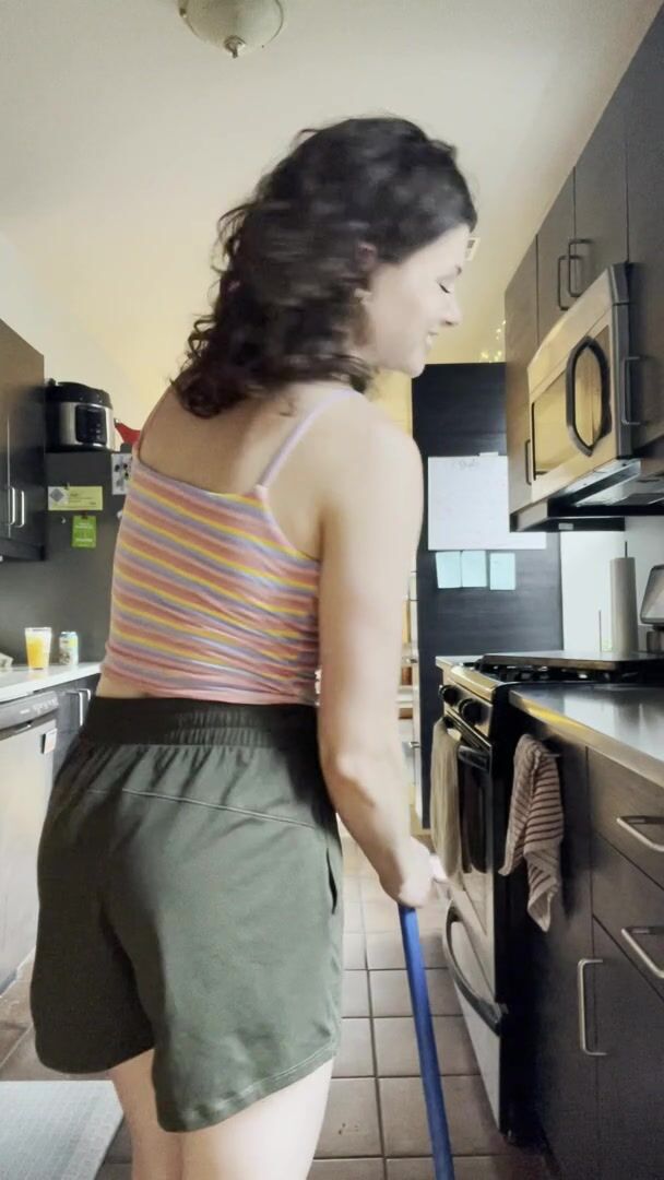 Girls Getting Pantsed: Pantsed while sweeping! Is nowhere safe? | GIF HD (mp4, 0:13, 608x1080