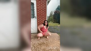 Peeing outside during a rain storm